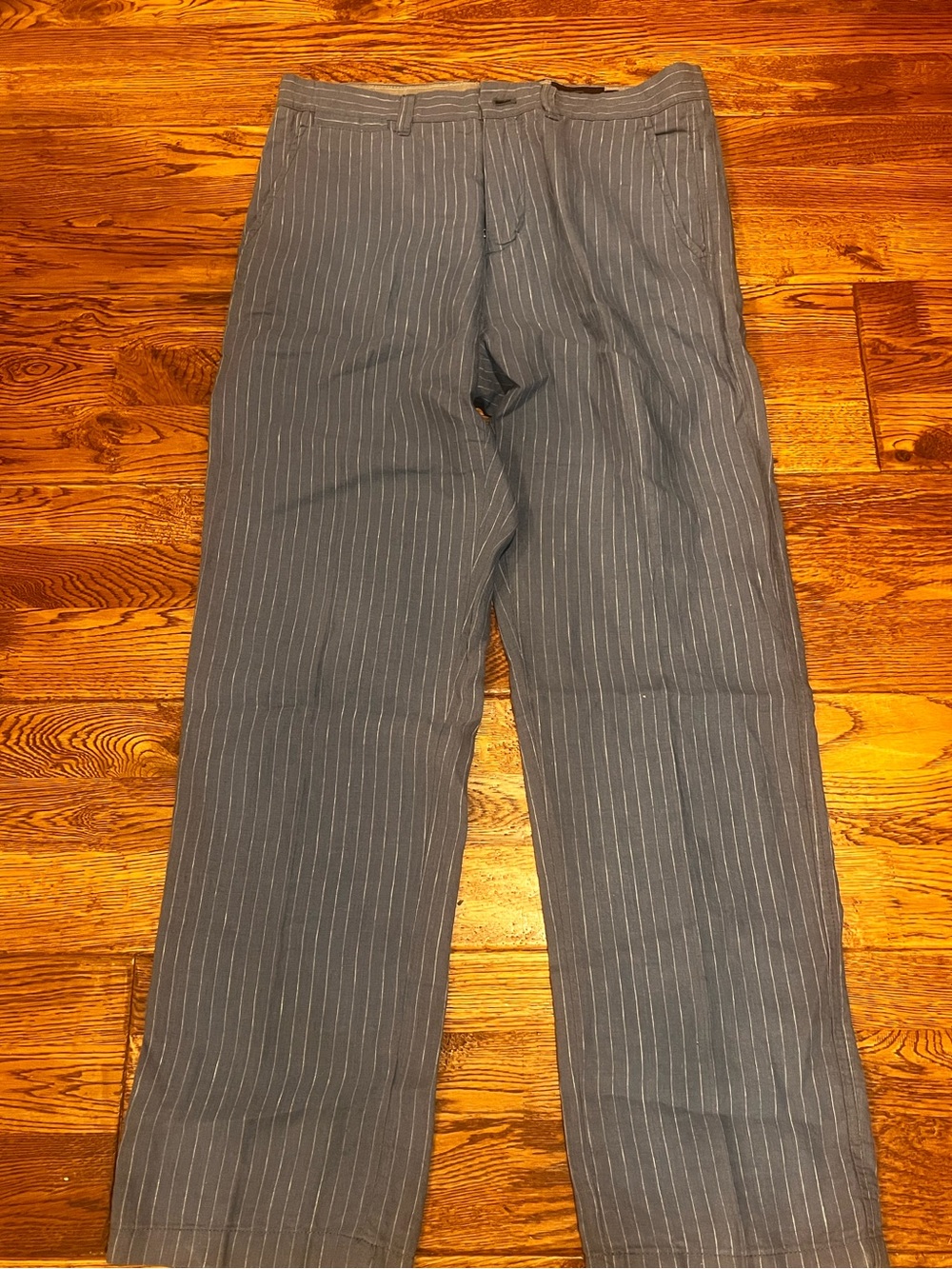 Black Brown 1826 Men's 100% Linen Slate Blue Pinstripe Pants Casual Relaxed Fit